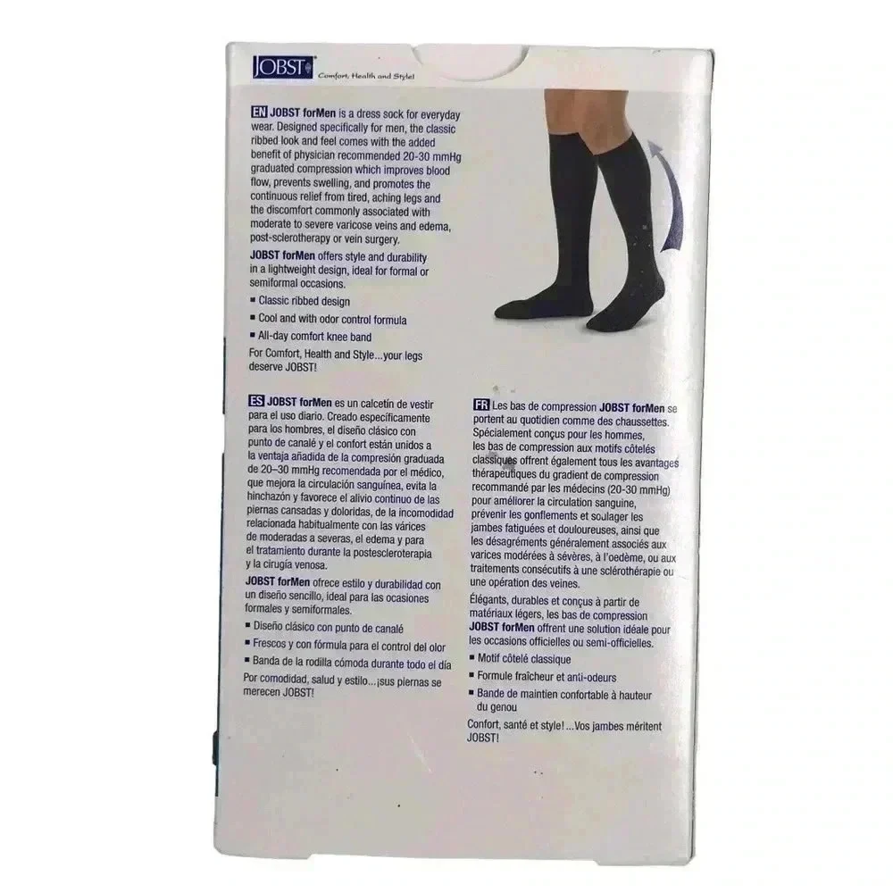 JOBST MENS MEDIUM COMPRESSION DRESS SOCKS CLOSED TOE BLACK NIB 20-30MMHG TRAVEL
